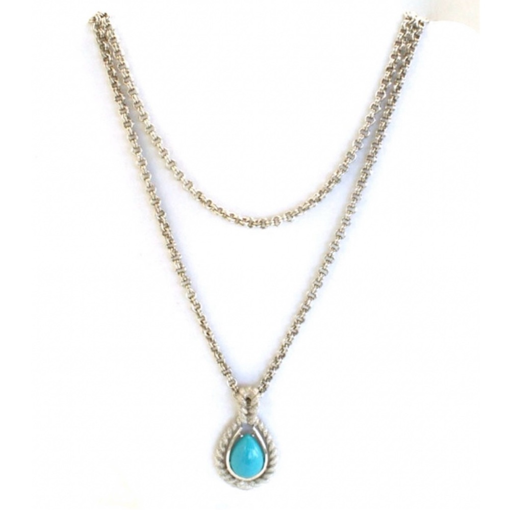 Avon Silver Tone Necklace with Faux Turquoise Teardrop Pendant